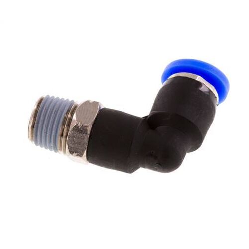 Raccord enfichable coudé 90° 3/16'' x 1/8'' NPT avec filetage mâle laiton/PBT NBR rotatif [2 pièces].