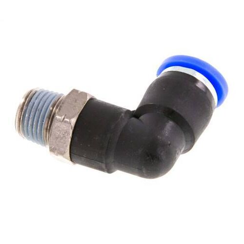 Raccord enfichable coudé 1/4'' x 1/8'' NPT 90deg avec filetage mâle laiton/PBT NBR rotatif [2 pièces].