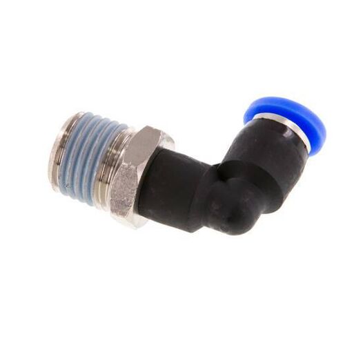 Raccord enfichable coudé 90° 3/16'' x 1/4'' NPT avec filetage mâle en laiton/PBT NBR rotatif [2 pièces].