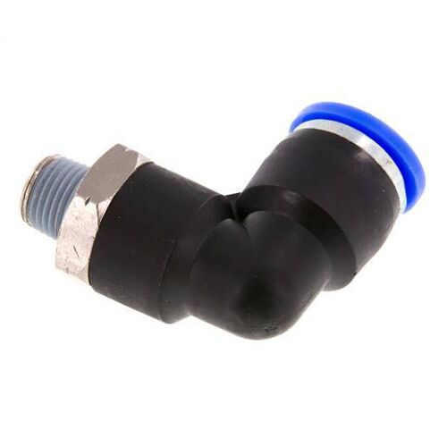 Raccord enfichable coudé 90° 3/8'' x 1/8'' NPT avec filetage mâle laiton/PBT NBR rotatif [2 pièces].