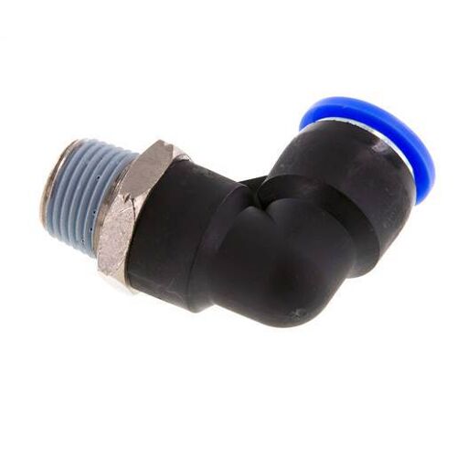 Raccord enfichable coudé 1/2'' x 3/8'' NPT 90deg avec filetage mâle laiton/PBT NBR rotatif [2 pièces].