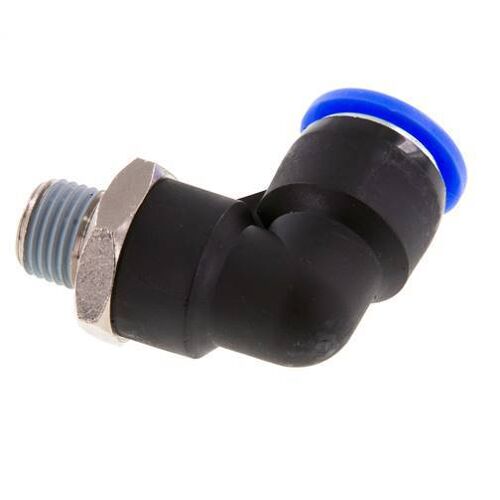 Raccord enfichable coudé 1/2'' x 1/4'' NPT 90deg à filetage mâle laiton/PBT NBR rotatif [2 pièces].