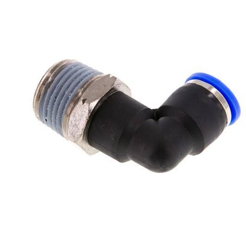 Raccord enfichable coudé 90° 3/8'' x 1/2'' NPT avec filetage mâle laiton/PBT NBR rotatif [2 pièces].