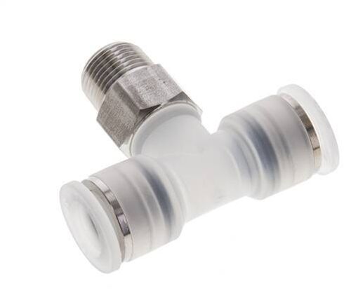 té en ligne 12mm x R3/8'' Raccord enfichable à filetage mâle PA/Acier inoxydable EPDM FDA Rotatif