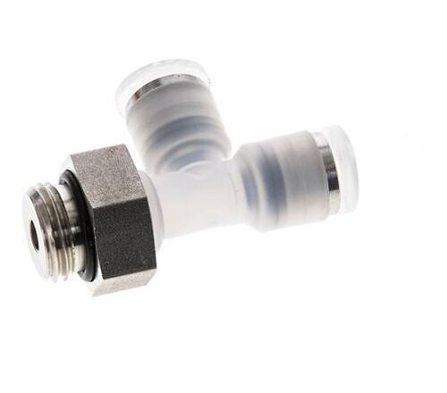 Raccord enfichable en T à angle droit 6mm x G1/4'' avec filetage mâle PA/Acier inoxydable EPDM FDA Rotatif