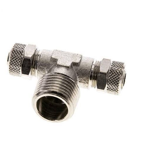 Raccord en T en laiton nickele 10x8 et R1/2'' à emboîtement avec filetage mâle