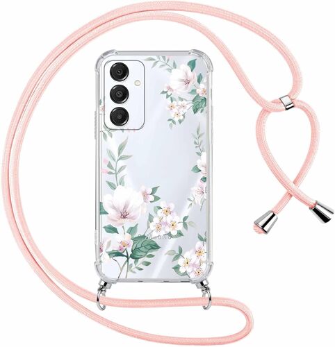 Coque avec Cordon pour Samsung Galaxy A16 5G 6,7"", Transparente Aesthetic Motif Fleur ?tui Collier Tour de Cou Lani¿¿re Corde Lanyard Case, Silicone TPU + PC Antichoc Housse pour Samsung A16,11
