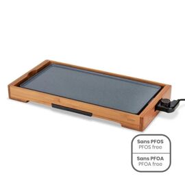 Plancha électrique en BOIS 2200W - double zones lisse - rainurée - Revêtement antiadhésif et bac