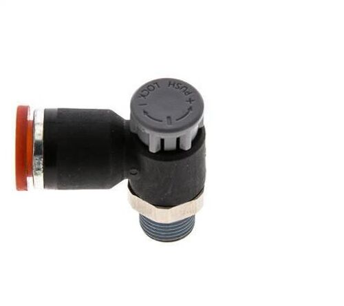 Vanne de régulation de débit Coude d'entrée 8 mm - R1/8'' Laiton/ Contre-écrou PA 66