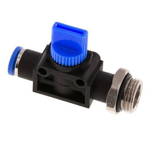 Vanne manuelle d'arrêt à 3/2 voies 8 mm - G3/8'' plastique/laiton Filetage côté ventilation