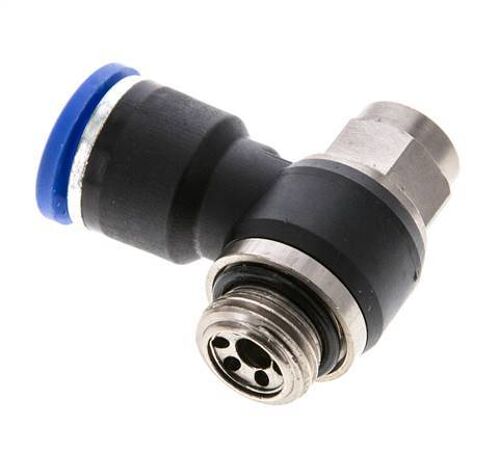 Coude de sortie du compteur du silencieux de contrôle du débit 10 mm - G1/4'' Laiton/PA 66 Vis à fente