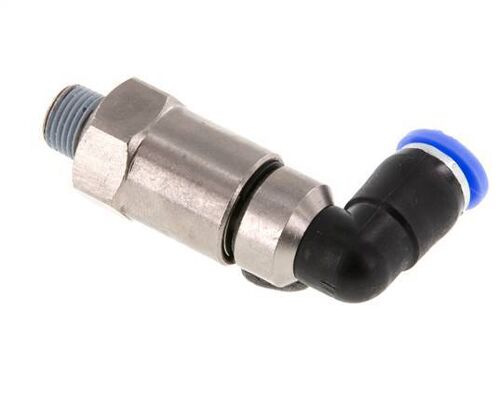 coude 6mm & R1/8'' Joint rapide pivotant Filets mâles Push-In Laiton nickele/PBT NBR Rotatif