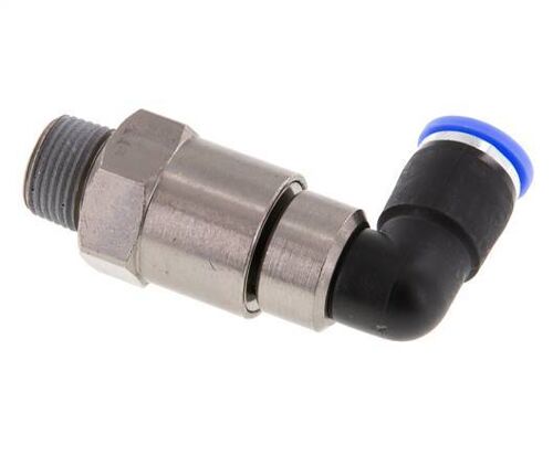 coude 10mm & R3/8'' Joint rapide pivotant Filets mâles Push-In Laiton nickele/PBT NBR Rotatif