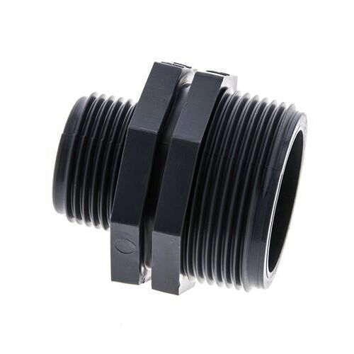 Mamelon double réducteur G1'' x G1 1/2'' Polypropylène (pp) 10bar (140.5psi) FDA 54mm Hex