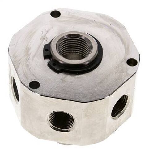 Joint tournant à 6 voies 3/8'' x 1/2'' x3/4'' Laiton nickelé NBR 12bar (168.6psi)