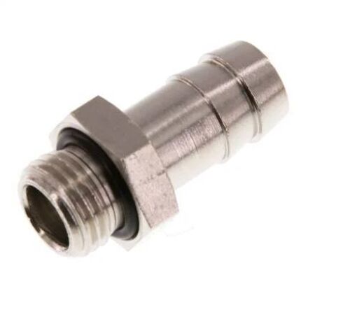 Barbe de tuyau en laiton nickelé G 1/4'' mâle x 12mm avec joint NBR 30 Bar [5 pièces].