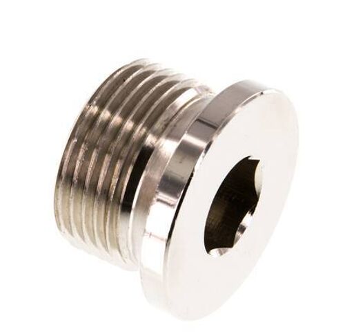 G 3/4'' Bouchon de fermeture en laiton nickelé avec hexagone intérieur 16 Bar