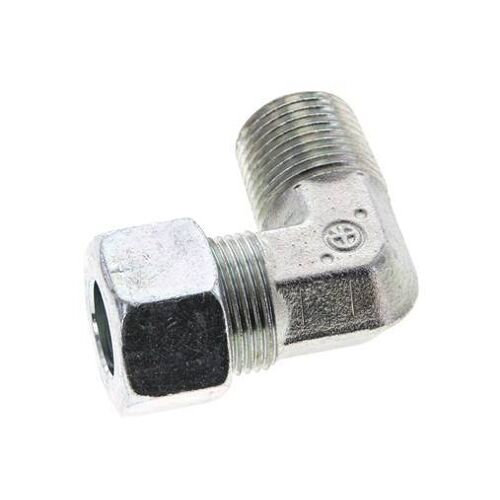 Coude 90 degrés 1/2'' NPT mâle x 15L Acier zingué Anneau de coupe 315 Bar DIN 2353