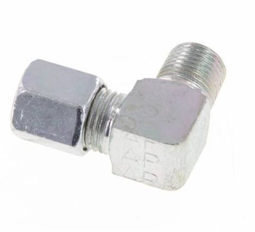 R 1/8'' Mâle x 6LL Acier zingué Raccord coudé à 90 degrés 100 Bar DIN 2353