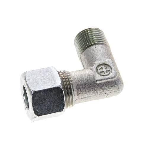 Coude 90 degrés en acier zingué 3/8'' NPT mâle x 12S Anneau de coupe 630 Bar DIN 2353