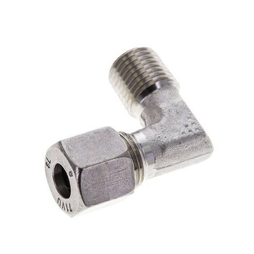 Coude 90 degrés 1/4'' NPT mâle x 8L en acier inoxydable Anneau de coupe 315 Bar DIN 2353