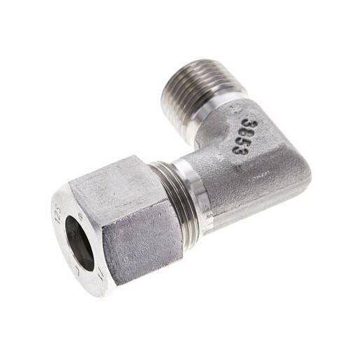 Coude 90 degrés en acier inoxydable 3/8'' NPT mâle x 12S Anneau de coupe 630 Bar DIN 2353