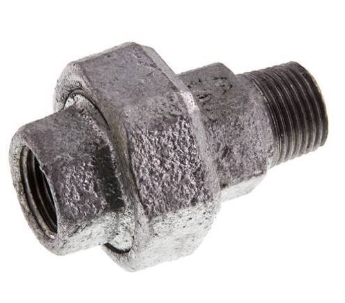 Rp 1/2'' x R 1/2'' F/M Zincé Fonte Mamelon double 3 pièces avec joint conique 25 Bar