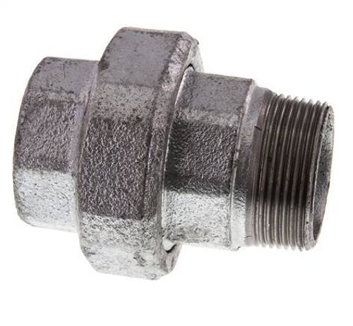 Rp 1 1/2'' x R 1 1/2'' F/M Zincé Fonte Mamelon double 3 pièces avec joint conique 25 Bar