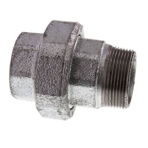 Rp 1 1/2'' x R 1 1/2'' F/M Zincé Fonte Mamelon double 3 pièces avec joint conique 25 Bar