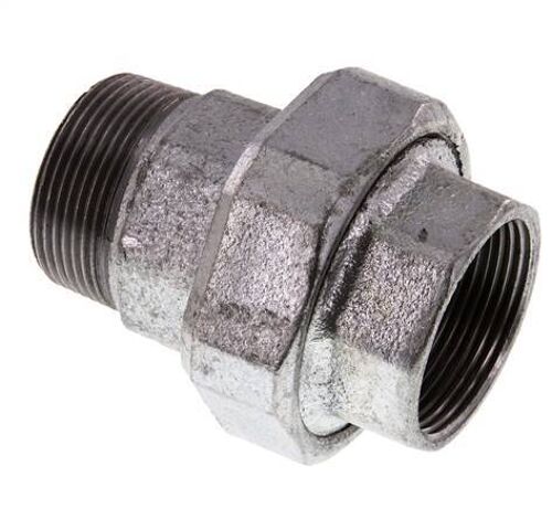 Rp 1 1/2'' x R 1 1/2'' F/M Fonte zinguée Mamelon double 3 pièces avec joint plat 25 Bar