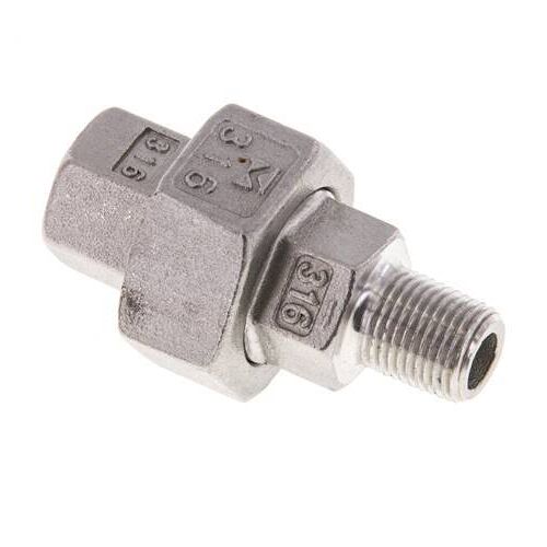 1/8'' NPT x 1/8'' NPT F/M Acier inoxydable Embout double 3 pièces avec joint conique 16 Bar
