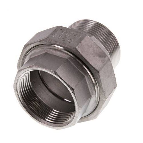 Rp 1 1/2'' x R 1 1/2'' F/M Mamelon double en acier inoxydable 3-pièces avec joint plat 16 Bar