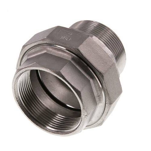 Rp 2'' x R 2'' F/M Mamelon double en acier inoxydable 3-pièces avec joint plat 16 Bar