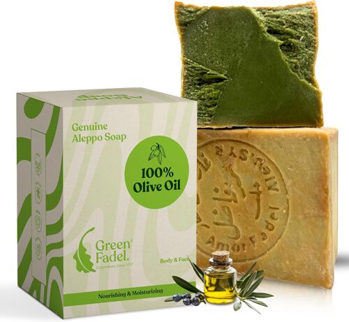 Savon D'alep 1 X 200g (Genuine) 100% Huile D'olive, Savon ¿¿ Base D'huile D'olive, Naturel, Aleppo Soap, Fait Main, Vegan, Pour Le Visage Et Le Corps 