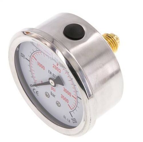 0..250 Bar (0..3626 psi) Manomètre à glycérine Arrière Acier inoxydable/laiton 63 mm Classe 1.6