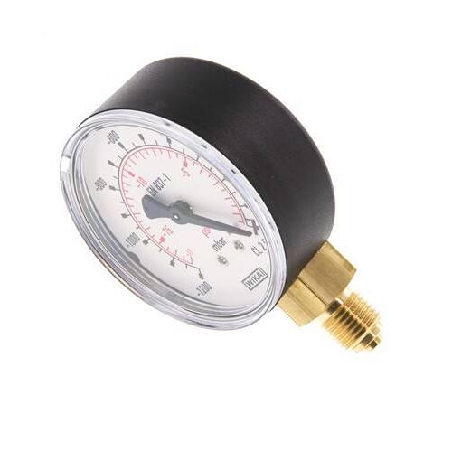 -1.2..0 Bar (-17..0 psi) Manomètre en dessous du plastique/laiton 63 mm Classe 2.5