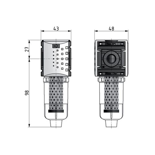 Filtre à charbon actif G1/4'' 470l/min sans drainage Métal Futura 0