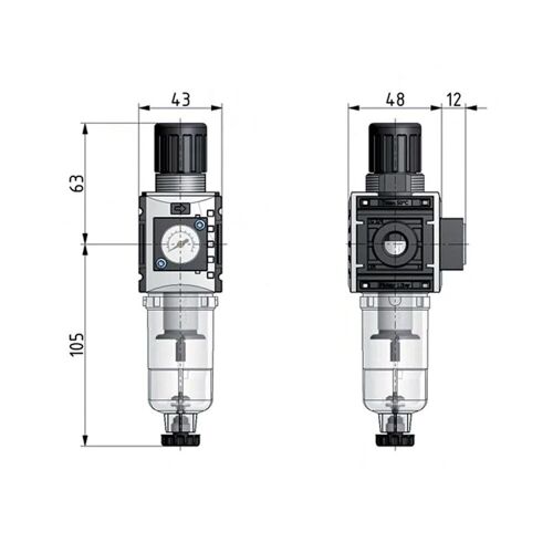 Filtre-régulateur G1/4'' 1000l/min 0.5-10.0bar/7-145psi Manomètre 40 mm Futura 0