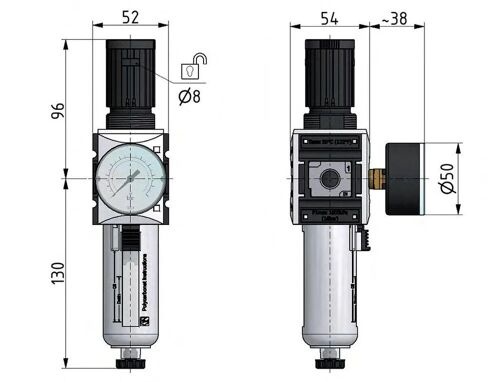 Filtre-régulateur G3/8'' 2500l/min 0.5-16.0bar/7-232psi Futura 1