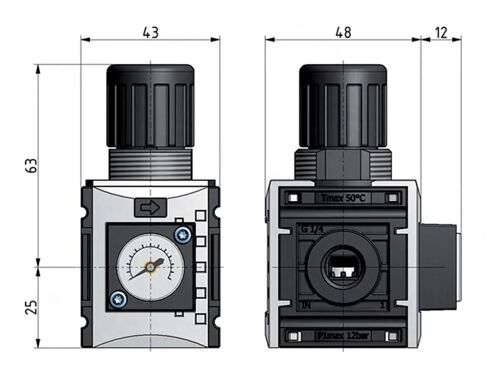 Régulateur de pression G1/4'' 1000l/min 0.2-4.0bar/3-58psi PA 40 mm Manomètre Futura 0