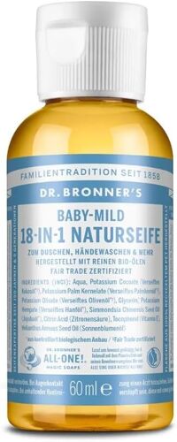 Dr. Bronner S Savon Naturel 18 En 1 | Savon Liquide Organique | Baby Mild Sans Parfum | Gel Douche, Savon Pour Les Mains, Shampooing Et Bien Plus Encore | Avec Huiles Bio | Commerce ¿¿Quitable | 60 Ml 