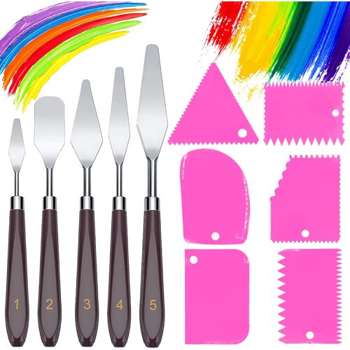 11 Pi¿¿Ces Ensemble De Couteaux ¿¿ Peinture,5 Couteaux ¿¿ Palette+6 Plastique Couteaux Grattoirs,Couteaux ¿¿ Peindre Acier Inoxydable,Palette Couteau,Peinture ¿¿ L'huile Accessoires De M¿¿Lange De Couleur