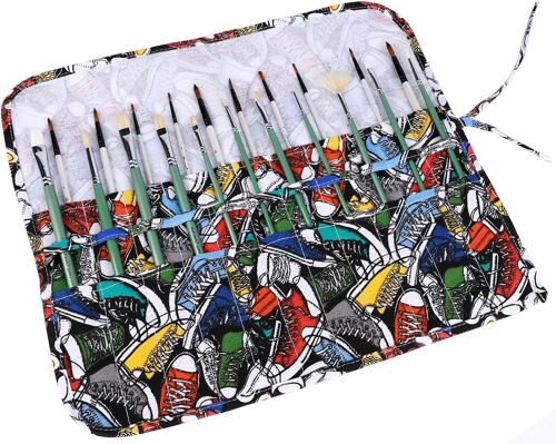 Trousse Pour Pinceaux De Peinture, Sacs Organiseurs En Tissu, Porte-Brosses Pochettes Rouleaux, 22 Poches
