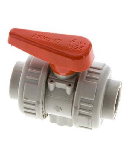 Vanne à Bille PP-H 2 Voies Raccord Double Union 25 mm FKM