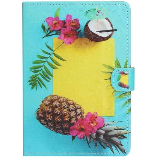 Bumper Housse de Protection Tablette 10.1 Pouces Universelle Vert avec Motif Vie Simple et Ananas Portefeuille Femme Coque en Cuir PU Anti-Rayure Protecteur Kits Accessoires pour Tablettes