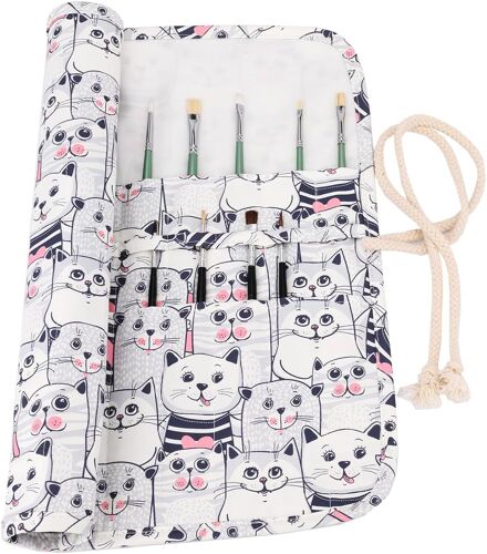 Pliable Trousse Pour Pinceaux Peinture, Toile Organiseurs Pour Pinceaux Acrylique, Aquarelle, Gouache Et Huile, Chat