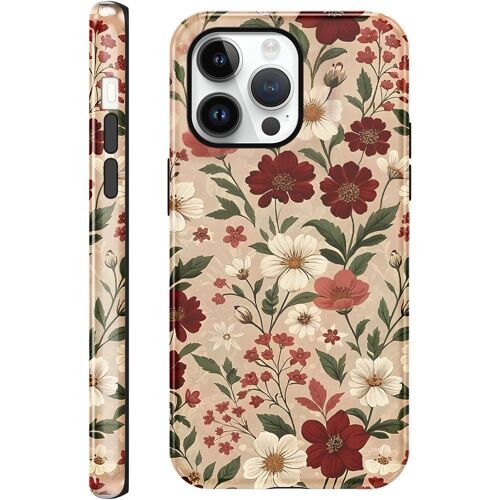 KALANKA-Coque pour iPhone 15 Pro Max 6,7"", Aesthetic Fleur Coloré Motif Automne Dessin Étui Filles Femmes Case, Mince Silicone TPU + PC Housse Antichoc Protection Cover pour iPhone 15 Pro Max, Marron
