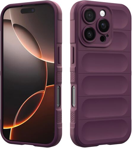 KALANKA-Coque en Silicone Compatible avec iPhone 16 Pro Max, Étui Protection Antichoc, Housse avec Protege de Camera, Doublure Douce en Tissu Microfibre Protection Complète (Violet Foncé)