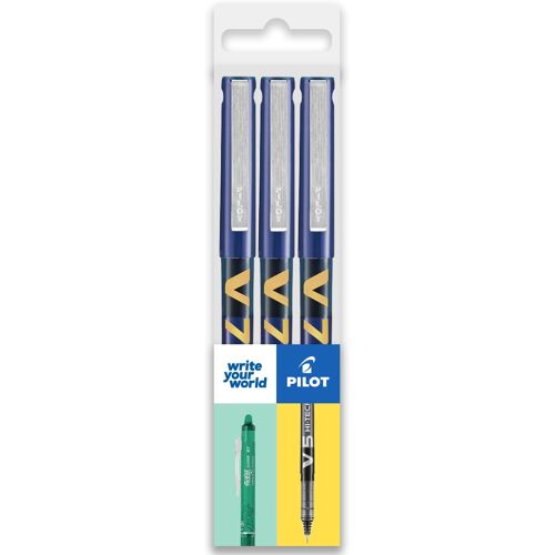 Tecpoint Lot De 3 Stylos ¿¿ Bille Roulante - Encre Liquide - Pointe Moyenne 0,7 Mm - Oreiller (Bleu)