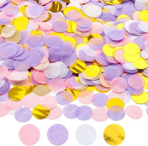 Lot de 6000 confettis multicolores de 50 g, pour anniversaire, d¿¿coration ronde en papier, pour anniversaire, mariage, f¿ºte (violet et or, 2,5 cm)